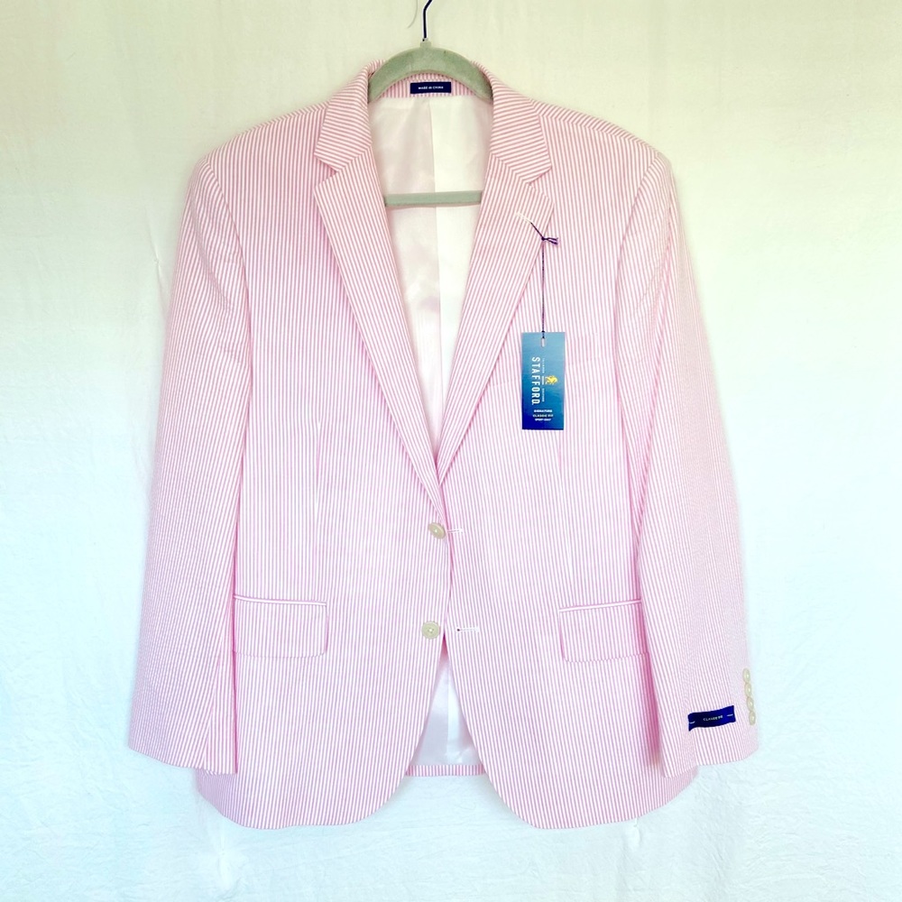Men’s Pink and White Seersucker Blazer
